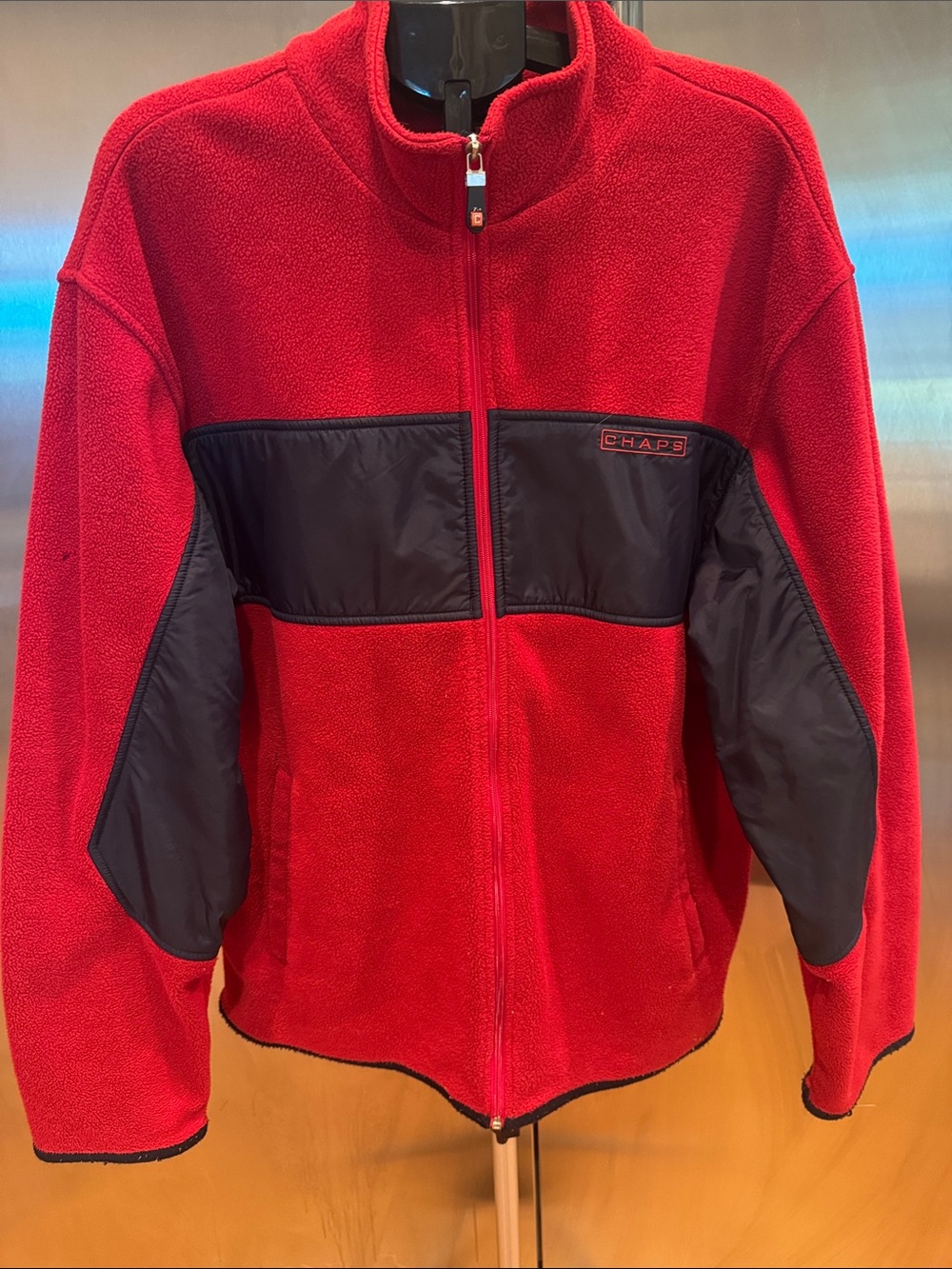 Chaps Red Fleece Jacket with Black Panels